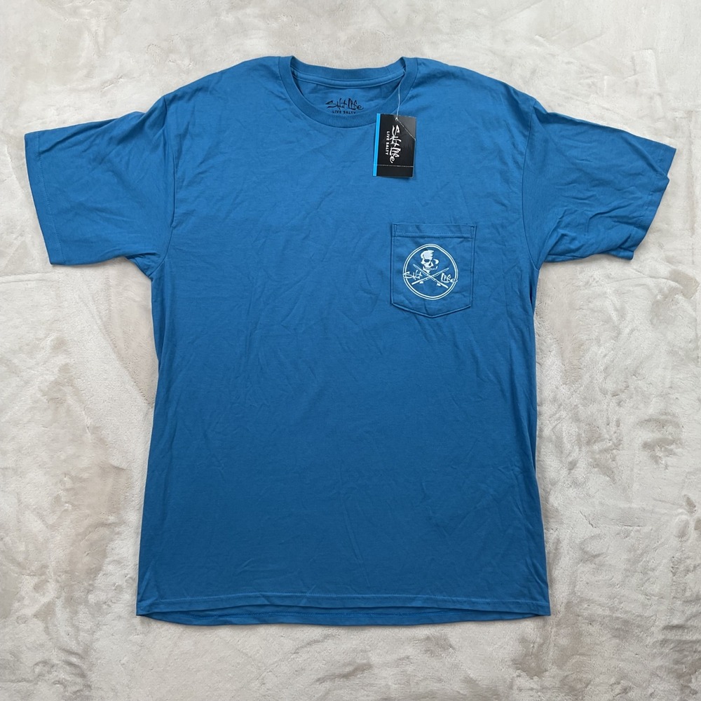 Salt Life Mens Skull and Fishing Poles Graphic Pocket T-Shirt Blue LRG NEW